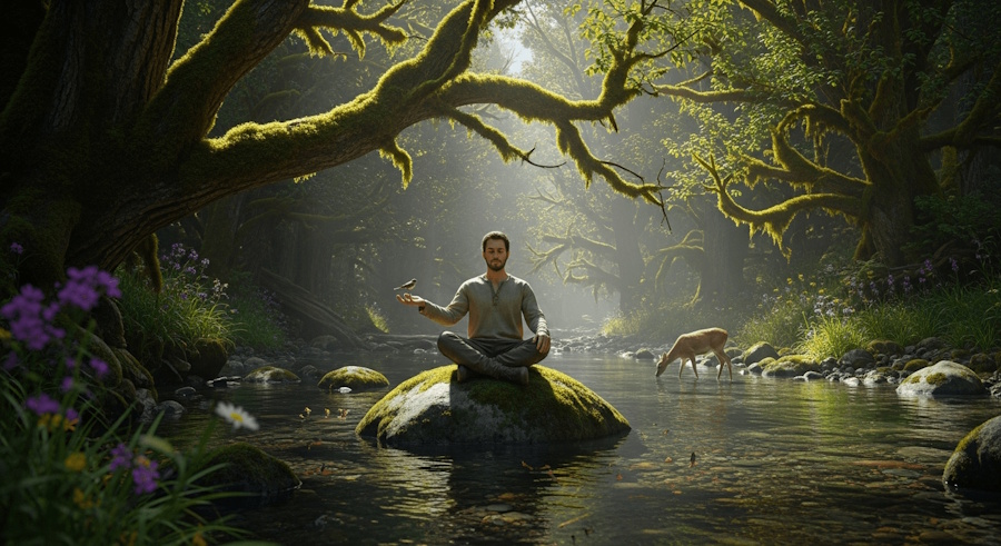 Mężczyzna w harmonii z naturą